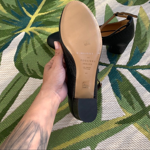 NWOT Sezane Ashley black croc leather Mary Janes - Picture 9 of 11